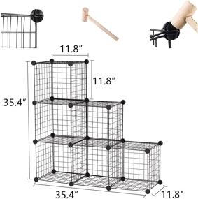 img 3 attached to YCOCO 6 Wire Storage Modular Cubes for Closet Organization, Metal Grids DIY Storage Shelves with Wooden Hammer, Stackable Bookcase for Bedroom, Living Room, Office in Black