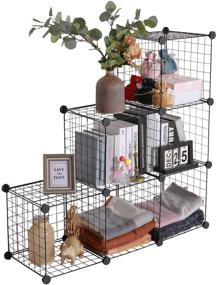 img 4 attached to YCOCO 6 Wire Storage Modular Cubes for Closet Organization, Metal Grids DIY Storage Shelves with Wooden Hammer, Stackable Bookcase for Bedroom, Living Room, Office in Black