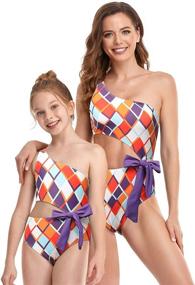 img 2 attached to 👨 PURFEEL One Piece Family Matching Swimsuit: Perfect Swimwear Set for Couples and Dad-Me Matching Shorts