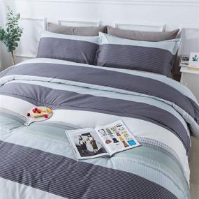 img 4 attached to 🛏️ Andency Stripe Comforter Set King Size: Mint Green Patchwork Striped Bedding with Corner Loops - 3-Piece Soft Microfiber Alternative Comforter, 104x90 Inch