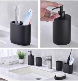 img 1 attached to 🛁 Premium Matte Black Bathroom Accessories Set - 5 Piece Bathroom Sets with Soap Dispenser, Toothbrush Holder, Soap Dish, Tumbler Cup - Resin Bathroom Gift Set (Matte Black) by Zexzen