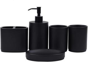 img 4 attached to 🛁 Premium Matte Black Bathroom Accessories Set - 5 Piece Bathroom Sets with Soap Dispenser, Toothbrush Holder, Soap Dish, Tumbler Cup - Resin Bathroom Gift Set (Matte Black) by Zexzen