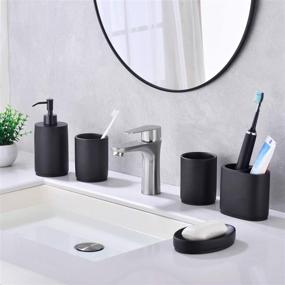 img 3 attached to 🛁 Premium Matte Black Bathroom Accessories Set - 5 Piece Bathroom Sets with Soap Dispenser, Toothbrush Holder, Soap Dish, Tumbler Cup - Resin Bathroom Gift Set (Matte Black) by Zexzen