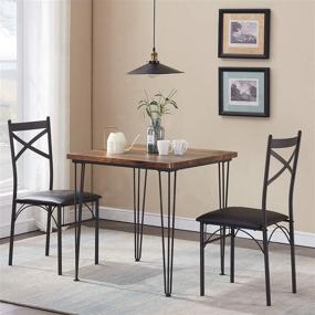img 2 attached to 🍽️ VECELO Современный индустриальный стиль 3-х предметный набор обеденного стола и стульев для небольших пространств с 4 подставками для тарелок, ретро коричневый