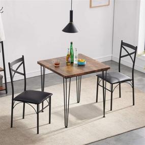 img 3 attached to 🍽️ VECELO Современный индустриальный стиль 3-х предметный набор обеденного стола и стульев для небольших пространств с 4 подставками для тарелок, ретро коричневый