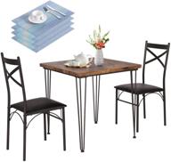 🍽️ vecelo modern industrial style 3-piece dining table & chair set for small spaces with 4 placemats, retro brown logo