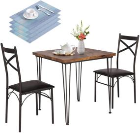 img 4 attached to 🍽️ VECELO Современный индустриальный стиль 3-х предметный набор обеденного стола и стульев для небольших пространств с 4 подставками для тарелок, ретро коричневый