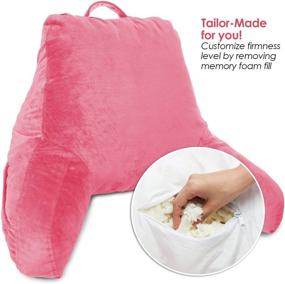 img 3 attached to Petite Light Pink Reading Pillow with Arms and Pockets - Premium Shredded Memory Foam TV Pillow for Kids, Teens, and Adults - Clara Clark