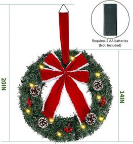 img 3 attached to 🎄 Set of 3 Lighted Artificial Christmas Wreaths with Red Bow & Ornaments - Battery Operated LED Lights - Festive Decor for Front Door, Gate, Wall - Ideal for Christmas Party Celebration