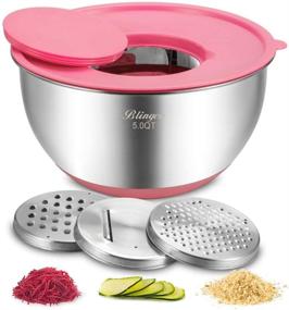 img 2 attached to 🥣 Blingco Stainless Steel Mixing Bowls Set with Airtight Lids - 5 Sizes, 3 Grater Attachments, Colorful Non-Slip Bottoms - Ideal for Mixing & Serving