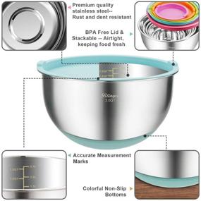 img 3 attached to 🥣 Blingco Stainless Steel Mixing Bowls Set with Airtight Lids - 5 Sizes, 3 Grater Attachments, Colorful Non-Slip Bottoms - Ideal for Mixing & Serving