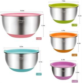 img 1 attached to 🥣 Blingco Stainless Steel Mixing Bowls Set with Airtight Lids - 5 Sizes, 3 Grater Attachments, Colorful Non-Slip Bottoms - Ideal for Mixing & Serving