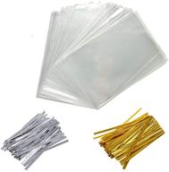 🎁 pack of 400 4x6 inch cellophane treat bags for christmas gifts - clear cello treat bags with twist ties for wedding, cookies, candy, bakery supplies - 1.4mil thickness logo