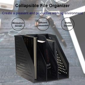 img 2 attached to 📚 Aosivm Collapsible Magazine File Holder - 3 Vertical Compartments for Office Organization and Storage (Black, 2Pcs)