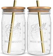 reusable boba bubble tea & smoothie cups with glass mason jars, bamboo lids, and stainless steel straws - 32oz wide mouth set of 2 by brand capsule classic logo