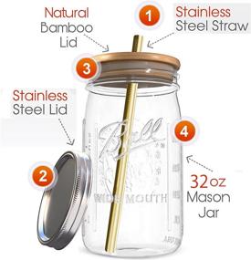 img 3 attached to Reusable Boba Bubble Tea & Smoothie Cups with Glass Mason Jars, Bamboo Lids, and Stainless Steel Straws - 32oz Wide Mouth Set of 2 by Brand Capsule Classic