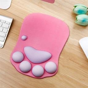 img 3 attached to Cat Paw Mouse Pad With Wrist Support Soft Gel Wrist Rest Pad Cute Design - Cushion Comfort Mousepad Computer Mac Laptop Mouse Mat Desk Decor (Red-Purple)