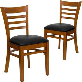 img 3 attached to 🪑 HERCULES Series Ladder Back Cherry Wood Restaurant Chair with Black Vinyl Seat - 2 Pack by Flash Furniture