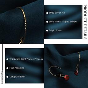 img 1 attached to Labekaka 14K Gold and 925 Silver Pin Earrings with Heart-Shaped Red Zirconia Dangle for Women