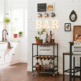 img 3 attached to 🍷 Industrial Rustic Brown Bar Cart with Wheels, Glass Stemware Rack, and Wine Bottle Holders by VASAGLE ULRC087B01