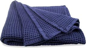 img 2 attached to 🔵 Blue Organic Cotton Twin Size Waffle Weave Blanket - Soft & Breathable Lightweight Bedding for Adults, Teens & Toddlers - 68"x92