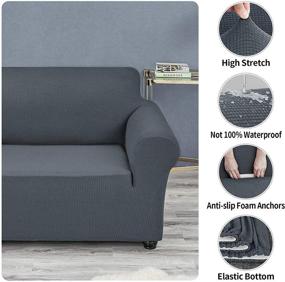 img 2 attached to 🛋️ Water Repellent Loveseat Couch Cover Slipcover, Stretch 1-Piece Spandex Jacquard Sofa Cover for 2 Cushion Couch, Washable Furniture Protector Cover for Living Room, Kids, Pets (Loveseat, Gray)