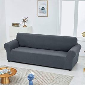 img 3 attached to 🛋️ Water Repellent Loveseat Couch Cover Slipcover, Stretch 1-Piece Spandex Jacquard Sofa Cover for 2 Cushion Couch, Washable Furniture Protector Cover for Living Room, Kids, Pets (Loveseat, Gray)