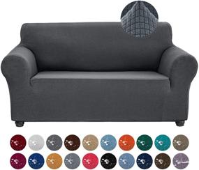 img 4 attached to 🛋️ Water Repellent Loveseat Couch Cover Slipcover, Stretch 1-Piece Spandex Jacquard Sofa Cover for 2 Cushion Couch, Washable Furniture Protector Cover for Living Room, Kids, Pets (Loveseat, Gray)