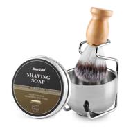 🪒 aethland men's shaving brush set - includes 100g shaving soap, soft hair shaving brush, stainless steel stand with bowl kit - perfect gift set for men logo