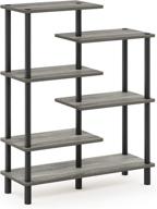 📚 furinno turn-n-tube 6-tier accent display rack in french oak grey/black - organize and showcase with style! logo