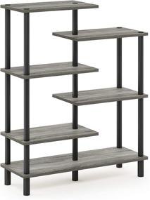 img 4 attached to 📚 Furinno Turn-N-Tube 6-Tier Accent Display Rack in French Oak Grey/Black - Organize and Showcase with Style!