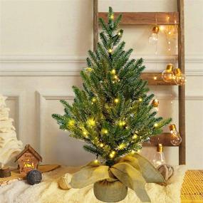 img 4 attached to Juegoal 24-Inch Pre-lit Christmas Pine Tree with Warm White Fairy Lights 🎄 - Tabletop Artificial Tree with Burlap Wooden Base for Xmas, Spring Home Decorations