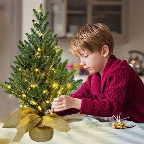 img 3 attached to Juegoal 24-Inch Pre-lit Christmas Pine Tree with Warm White Fairy Lights 🎄 - Tabletop Artificial Tree with Burlap Wooden Base for Xmas, Spring Home Decorations