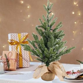 img 1 attached to Juegoal 24-Inch Pre-lit Christmas Pine Tree with Warm White Fairy Lights 🎄 - Tabletop Artificial Tree with Burlap Wooden Base for Xmas, Spring Home Decorations
