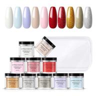 💅 dipping powder nail starter kit in 10 shades with pink, white, and glitter set - acrylic dip nail powder system for diy french nail manicures. no uv/led lamp required for travel-friendly use! logo