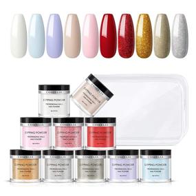 img 4 attached to 💅 Dipping Powder Nail Starter Kit in 10 Shades with Pink, White, and Glitter Set - Acrylic Dip Nail Powder System for DIY French Nail Manicures. No UV/LED Lamp Required for Travel-Friendly Use!