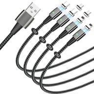 🔌 magnetic data charging cable set, 3 in 1 nylon braided qc3.0a fast charging & data sync charger cable, magnetic phone charger for micro usb, type c, phone [4-pack, 3.3ft + 3x6.6ft] - black logo