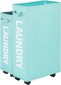img 4 attached to 🧺 Lifesela X-Large Rolling Laundry Hamper: 27&#34; Tall, Slim Basket with Mesh Liner, Collapsible Design, Handle, Corner Bin, Wheels (Light Blue)