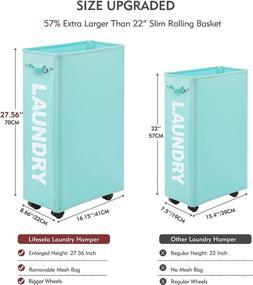 img 2 attached to 🧺 Lifesela X-Large Rolling Laundry Hamper: 27&#34; Tall, Slim Basket with Mesh Liner, Collapsible Design, Handle, Corner Bin, Wheels (Light Blue)