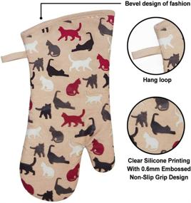 img 2 attached to 🐱 RED LMLDETA Oven Mitts Gloves - 1 Pair Heat Resistant up to 480 ℉, Non Slip Clear Silicone Printed, Cotton Lining, Kitchen Gloves for Women Men, Cooking, Barbecue, Microwave - Machine Washable (Cat Design, Khaki Mittens)