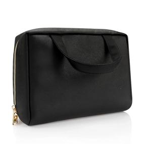 img 4 attached to 💼 Stylish and Practical: Leather Clearance Makeup Pouch, Black Small Makeup Bag for Women and Girls