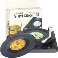 🎵 quirky retro vinyl coasters with record player holder for drink enthusiasts, set of 6 coasters featuring conversation starters, perfect for housewarming, hostess gifts, wedding registry logo