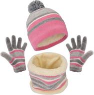 maylisacc winter kids hat scarf and gloves set for boys and girls toddler age 3-6 - striped pom beanie, glove, and neck warmer combo logo