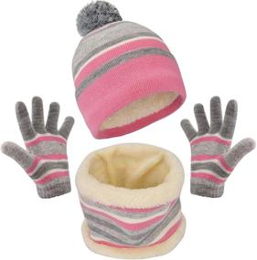 img 4 attached to Зимний набор шапки, шарфа и перчаток Maylisacc для мальчиков и девочек возрастом от 3 до 6 лет - с полосатой шапкой с помпонами, перчатками и грелкой на шею.