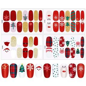 img 2 attached to 🎅 Classic Style Christmas Nail Stickers: Festive Full Nail Wraps with Deer Snowman and Xmas Tree Design - 8 Sheets, Adhesive Nail Decals with Nail File for Women's Nail Decoration