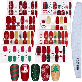 img 4 attached to 🎅 Classic Style Christmas Nail Stickers: Festive Full Nail Wraps with Deer Snowman and Xmas Tree Design - 8 Sheets, Adhesive Nail Decals with Nail File for Women's Nail Decoration