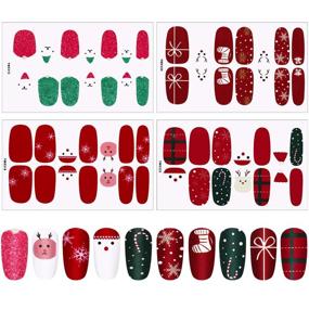 img 1 attached to 🎅 Classic Style Christmas Nail Stickers: Festive Full Nail Wraps with Deer Snowman and Xmas Tree Design - 8 Sheets, Adhesive Nail Decals with Nail File for Women's Nail Decoration