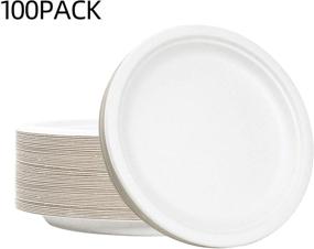 img 3 attached to DEPPEX 9-Inch 100-Pack White Heavy-Duty Compostable Disposable Plates - Economical Eco-Friendly Party Plates made from Microwavable Sugar Cane Fiber