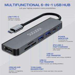 img 3 attached to 🔌 6-in-1 USB-C Hub Multiport Adapter by Suguder - 4K HDMI, USB 3.0/2.0, SD/TF Card Reader, 87W PD Compatible - for Nintendo, MacBook Pro/Air, iPad Pro & Other Type C Devices