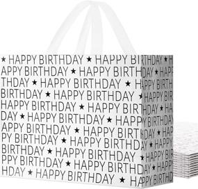 img 4 attached to 🎁 PACKQUEEN 12 Large Happy Birthday Gift Bags with Handles 13x5x10 Inches - Bulk Presents Bags (Happy Birthday in Black Letters) for Women, Girls, Boys, Kids, Adults, Men, Sons & More